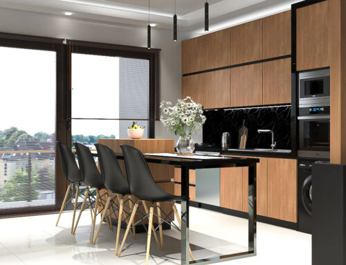 Modern Compact Kitchen – Black & Wood Theme